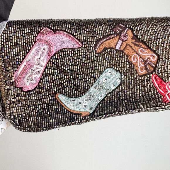 Cowboy boot western cowboy carter print fully beaded Shoulder Baguette Bag - Picture 10 of 11